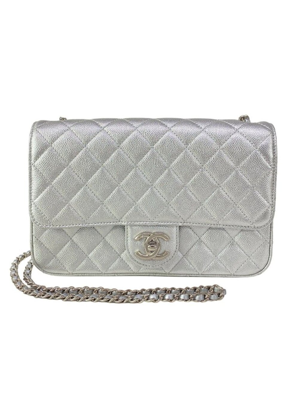 Chanel Shoulder Bag Single Flap Quilted Silver Chain